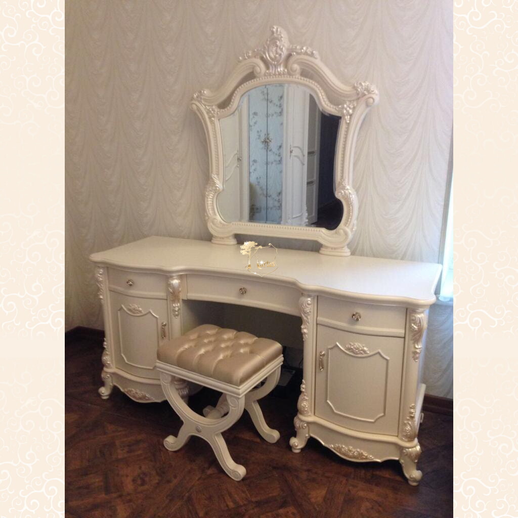 Туалетный столик с зеркалом Лоренцо (Цвет: Белый + Жемчуг)  Белый + Жемчуг